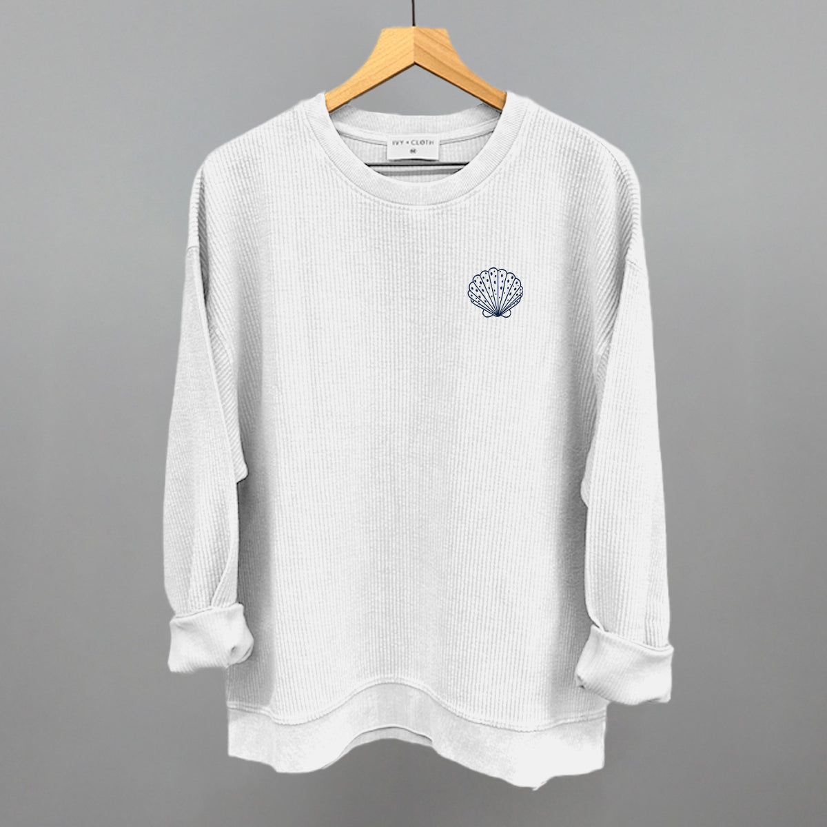 Speckled Seashell (Navy Blue) (Left Chest) Funny Oversized Corded Crewneck Sweatshirt in White – Ivy + Cloth