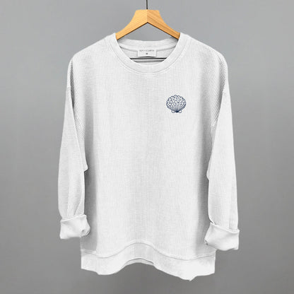 Speckled Seashell (Navy Blue) (Left Chest) Funny Oversized Corded Crewneck Sweatshirt in White – Ivy + Cloth