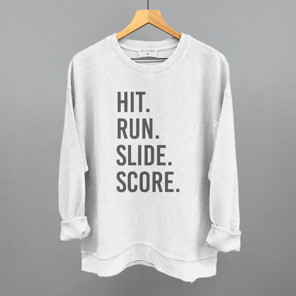 Hit Run Slide Score Baseball graphic oversized corded crew in White