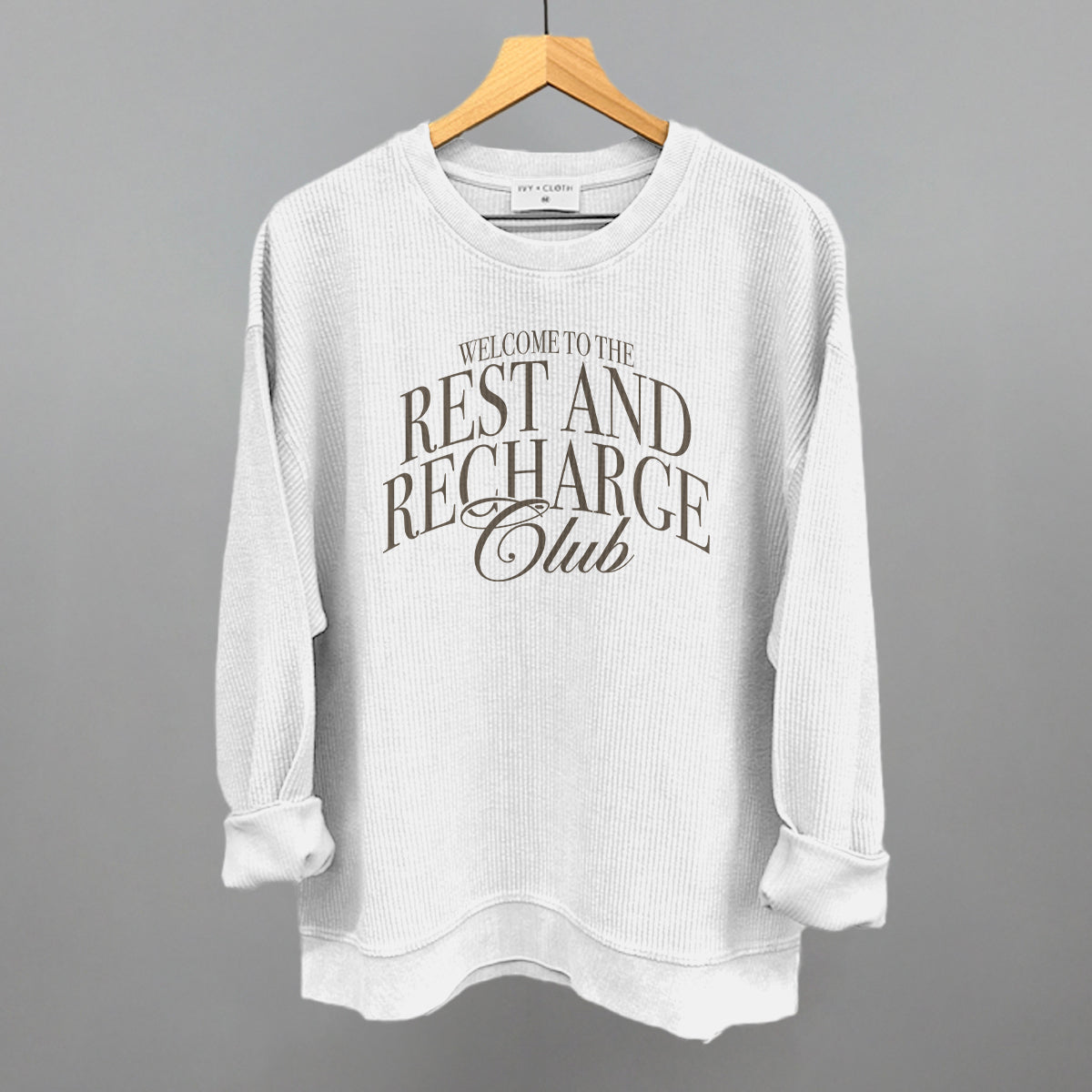 Rest and Recharge Club graphic oversized corded crew in White