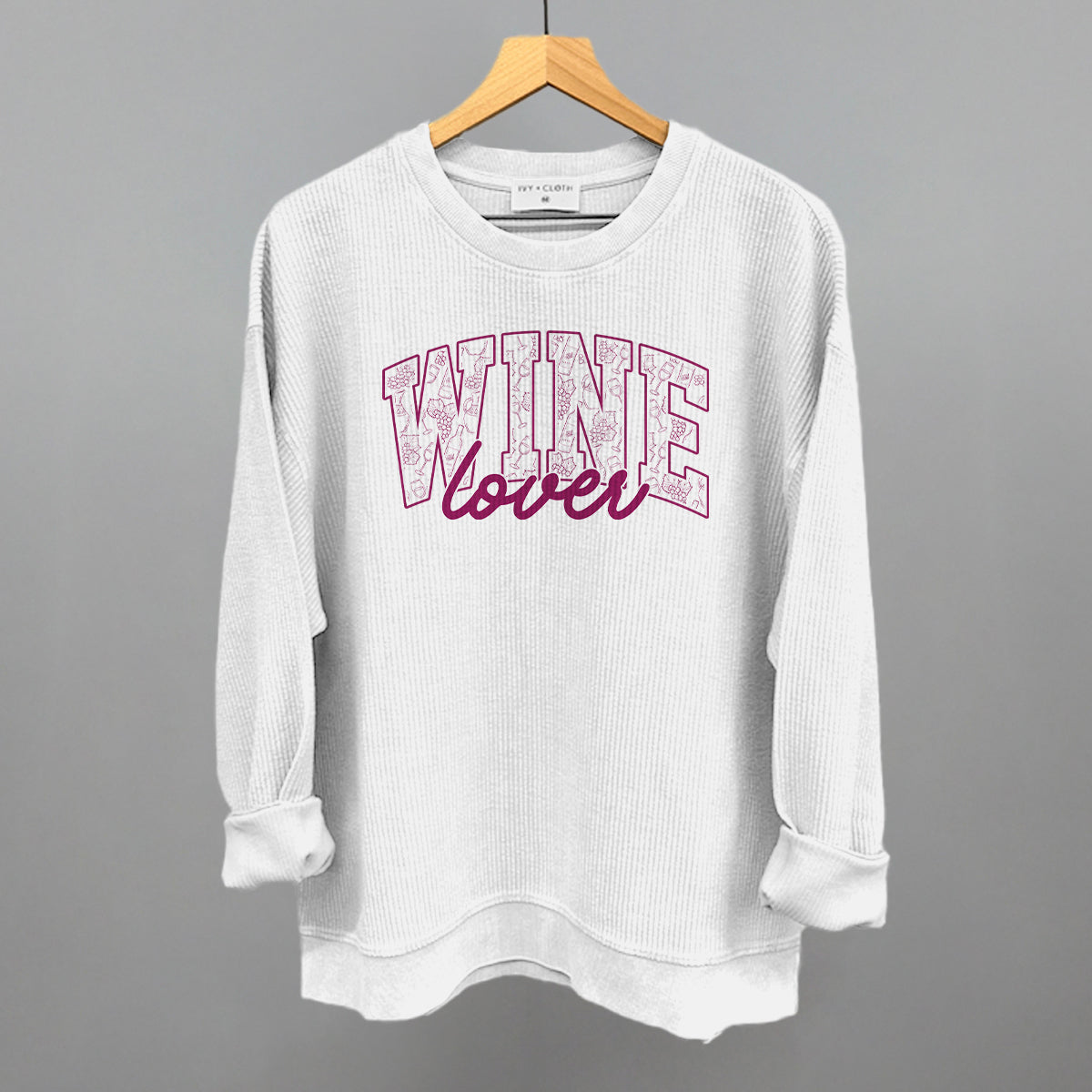 Wine Lover graphic oversized corded crew in White