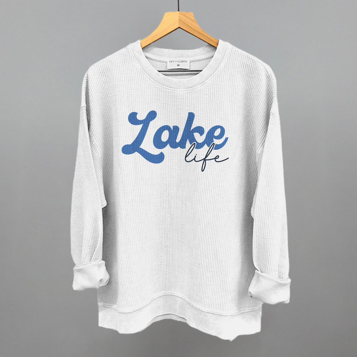 Lake Life Script Funny Oversized Corded Crewneck Sweatshirt in White – Ivy + Cloth