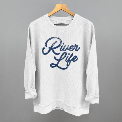 River Life (Distressed Script) Funny Oversized Corded Crewneck Sweatshirt in White – Ivy + Cloth