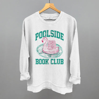 Poolside Book Club (Pink + Teal) Funny Oversized Corded Crewneck Sweatshirt in White – Ivy + Cloth