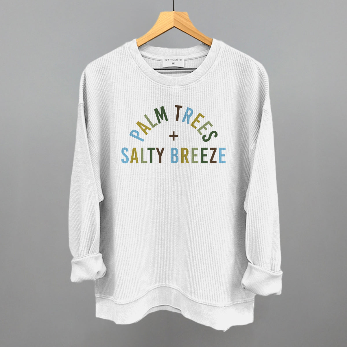 Palm Trees And Salty Breeze Funny Oversized Corded Crewneck Sweatshirt in White – Ivy + Cloth