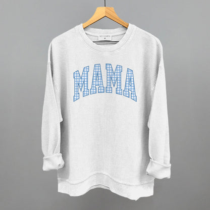 Mama Blue Gingham graphic oversized corded crew in White