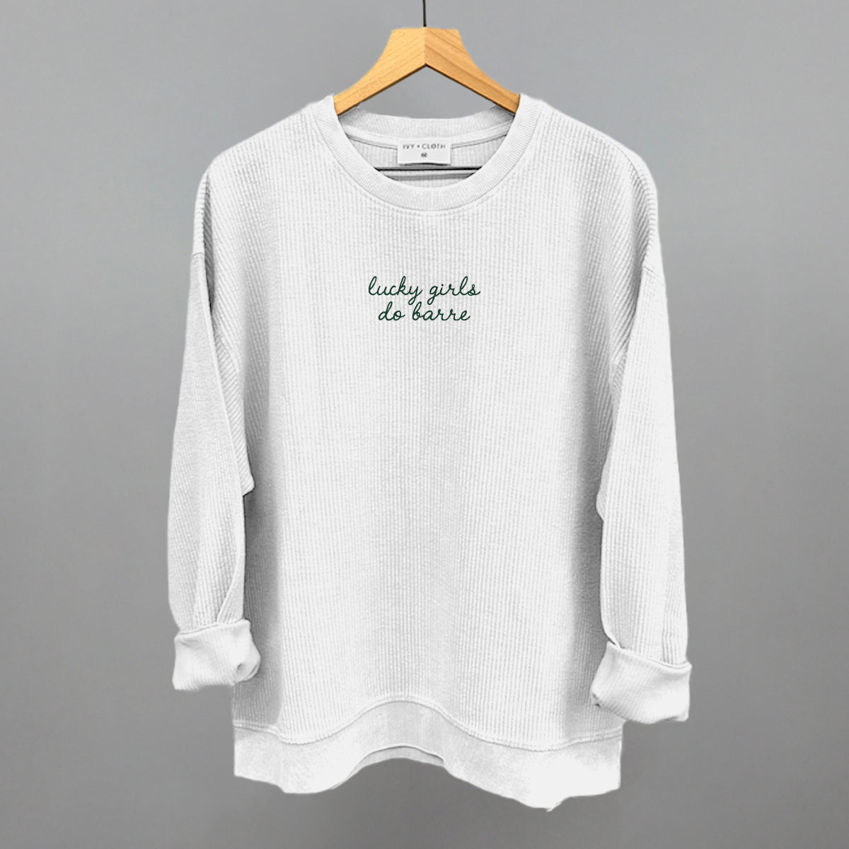 Lucky Girls Do Barre St. Patrick's Day graphic oversized corded crew in White