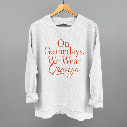 On Game Days We Wear Orange Football graphic oversized corded crew in White