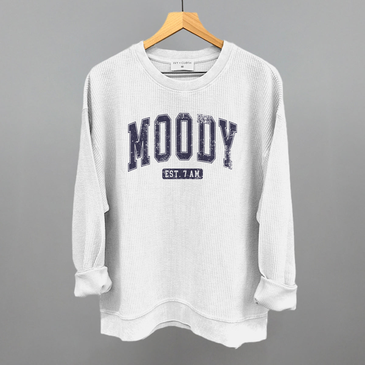 Moody Est. 7 AM graphic oversized corded crew in White
