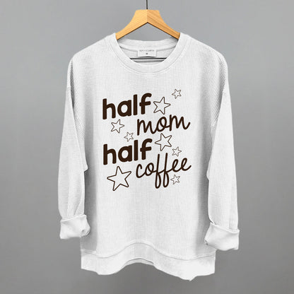 Half Mom Half Coffee Stars Funny Oversized Corded Crewneck Sweatshirt in White – Ivy + Cloth