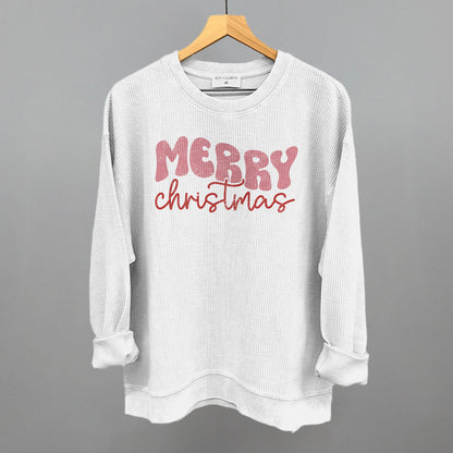 Merry Christmas (Groovy Script) Funny Oversized Corded Crewneck Sweatshirt in White – Ivy + Cloth