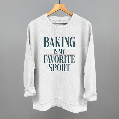 Baking Is My Favorite Sport graphic oversized corded crew in White