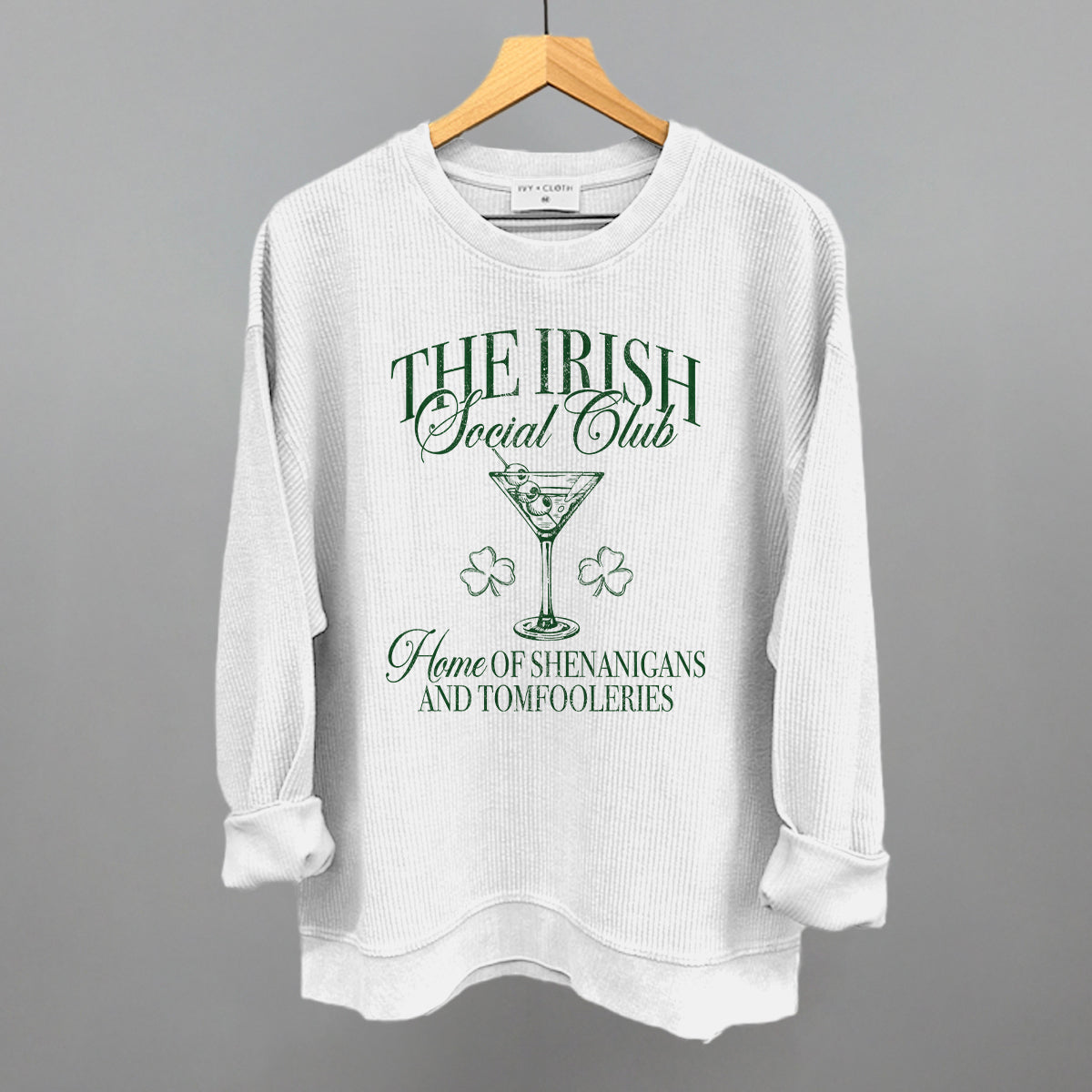 The Irish Social Club St. Patrick's Day graphic oversized corded crew in White