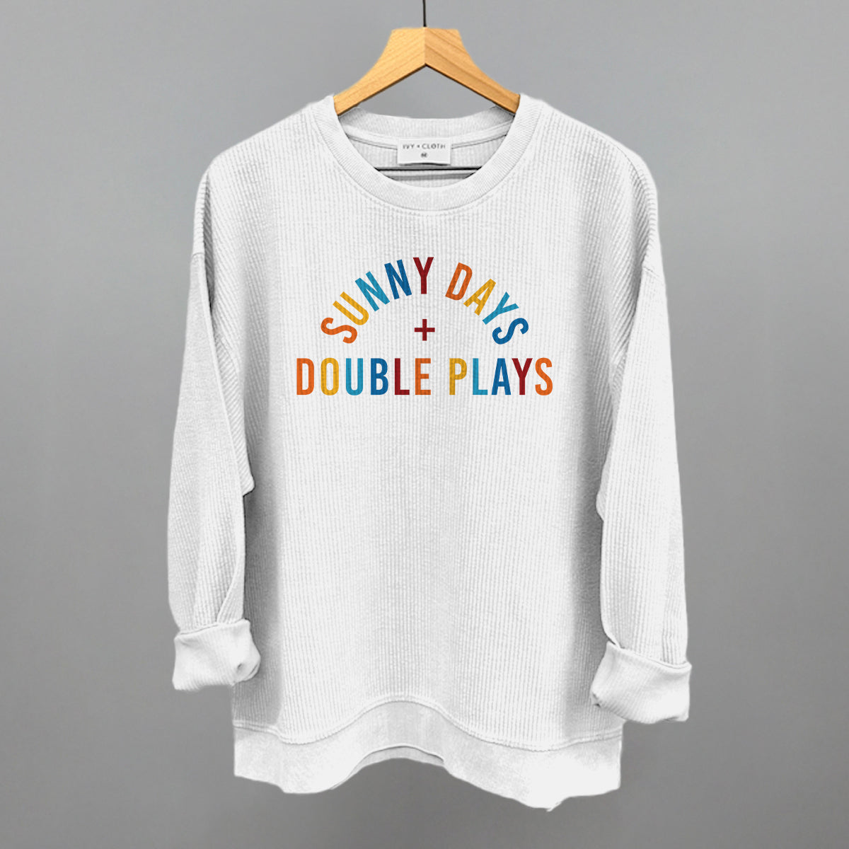 Sunny Days and Double Plays Baseball graphic oversized corded crew in White
