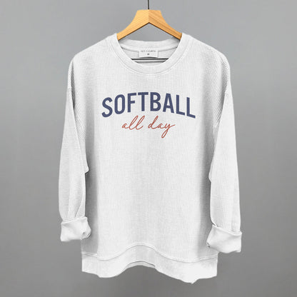 Softball All Day (Script) Funny Oversized Corded Crewneck Sweatshirt in White – Ivy + Cloth