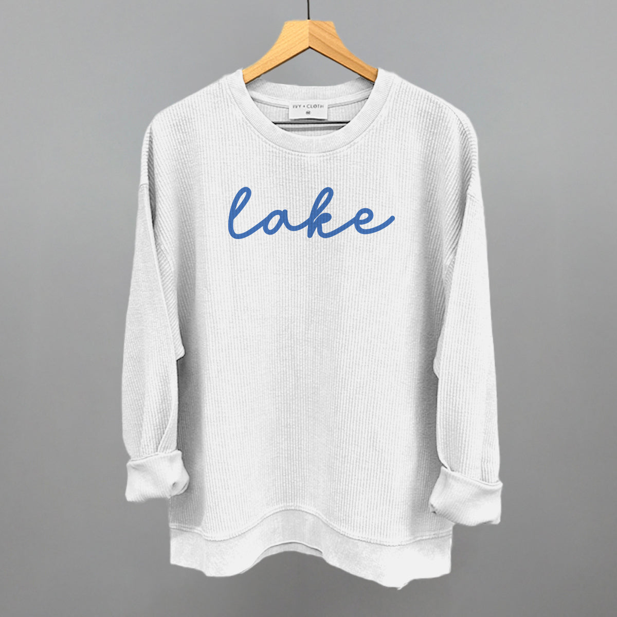 Lake Life Script graphic oversized corded crew in White