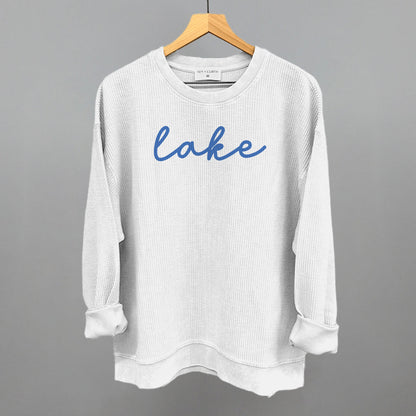 Lake Life Script graphic oversized corded crew in White