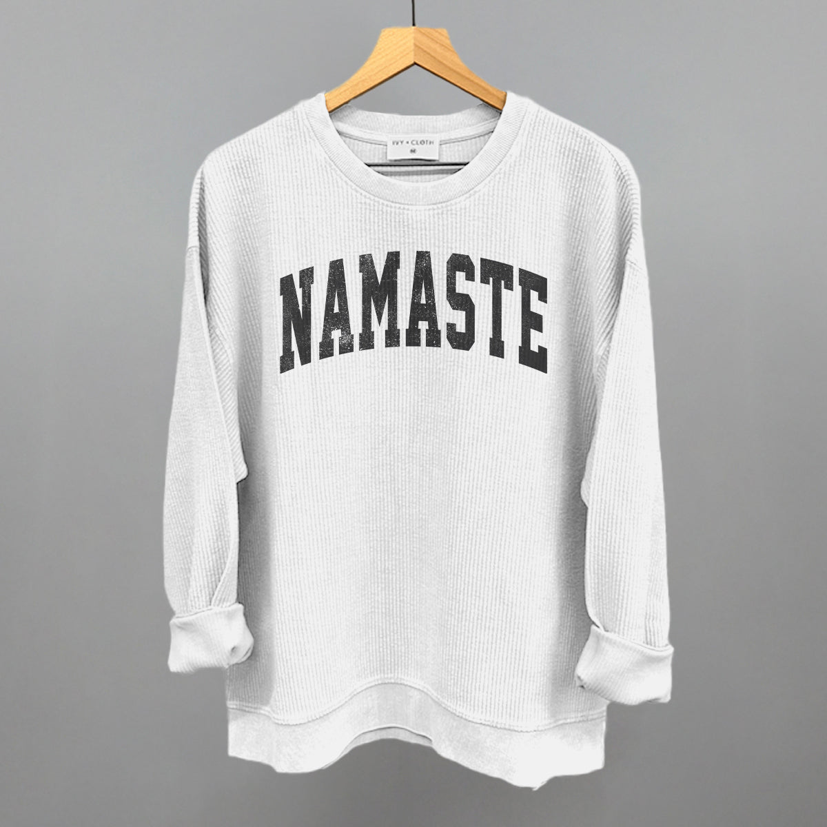 Namaste Yoga graphic oversized corded crew in White