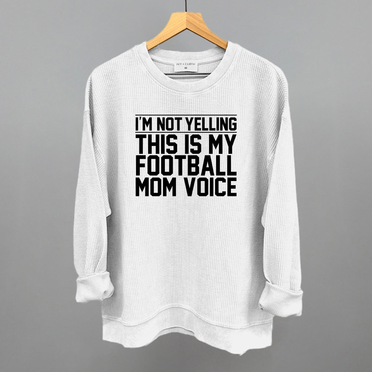 Football Mom Voice graphic oversized corded crew in White