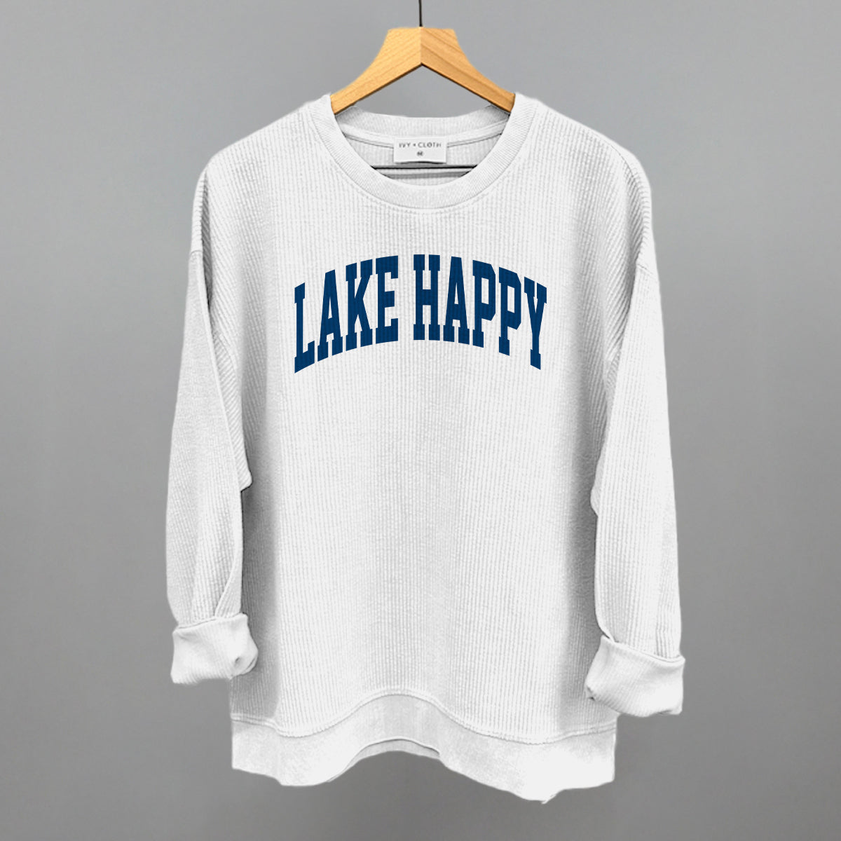 Lake Happy graphic oversized corded crew in White