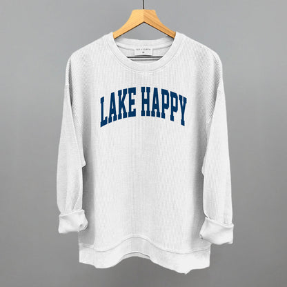 Lake Happy graphic oversized corded crew in White