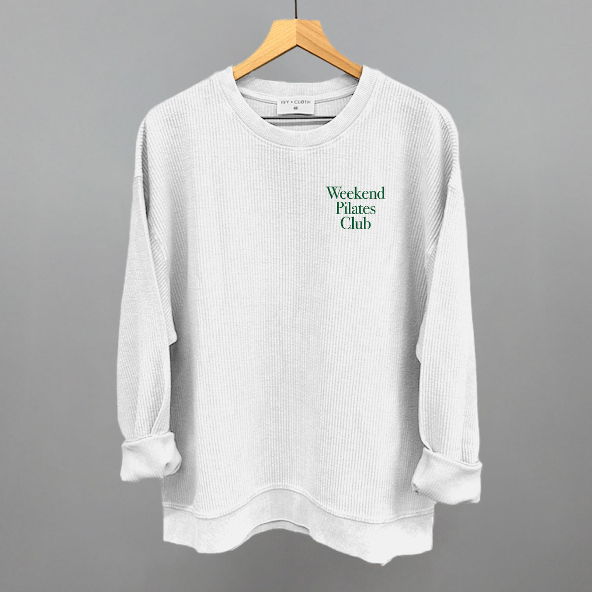 Weekend Pilates Club Minimalist graphic oversized corded crew in White