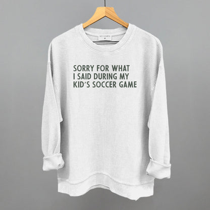 Sorry For What I Said (Soccer) Funny Oversized Corded Crewneck Sweatshirt in White – Ivy + Cloth