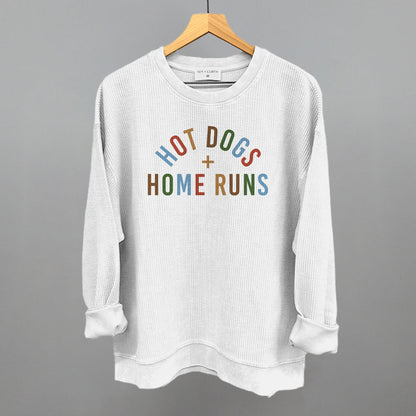 Hot Dogs and Home Runs Baseball graphic oversized corded crew in White