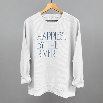 Happiest By The River Funny Oversized Corded Crewneck Sweatshirt in White – Ivy + Cloth