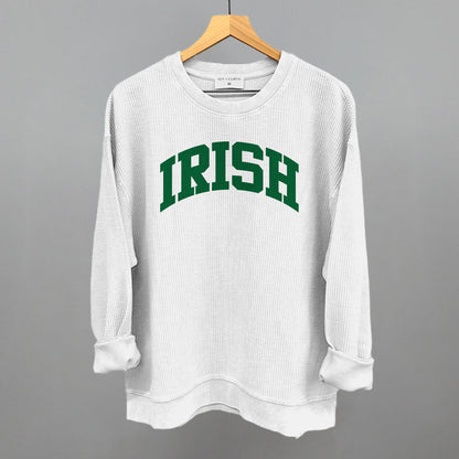 Irish Collegiate Funny Oversized Corded Crewneck Sweatshirt in White – Ivy + Cloth