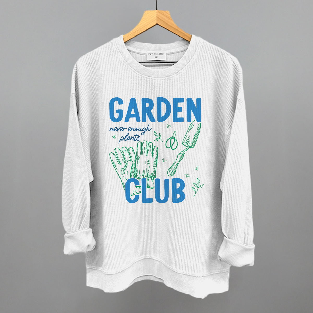 Garden Club Gardening graphic oversized corded crew in White