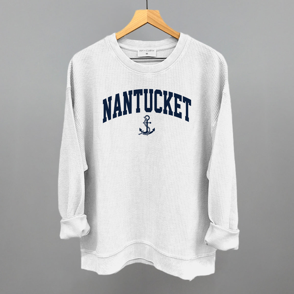 Nantucket Arch And Anchor Funny Oversized Corded Crewneck Sweatshirt in White – Ivy + Cloth