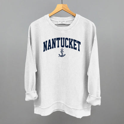 Nantucket Arch And Anchor Funny Oversized Corded Crewneck Sweatshirt in White – Ivy + Cloth