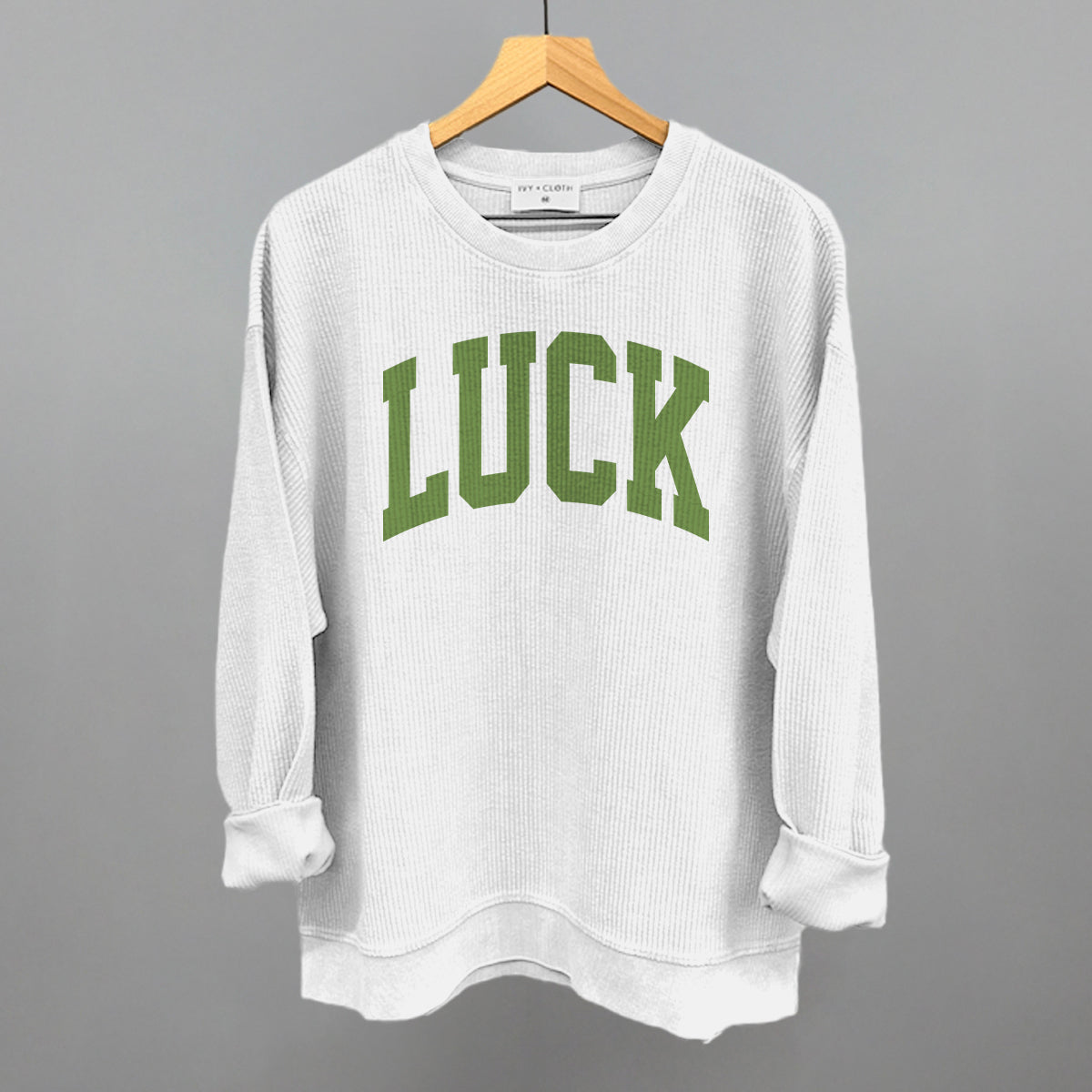 Luck Arch Funny Oversized Corded Crewneck Sweatshirt in White – Ivy + Cloth