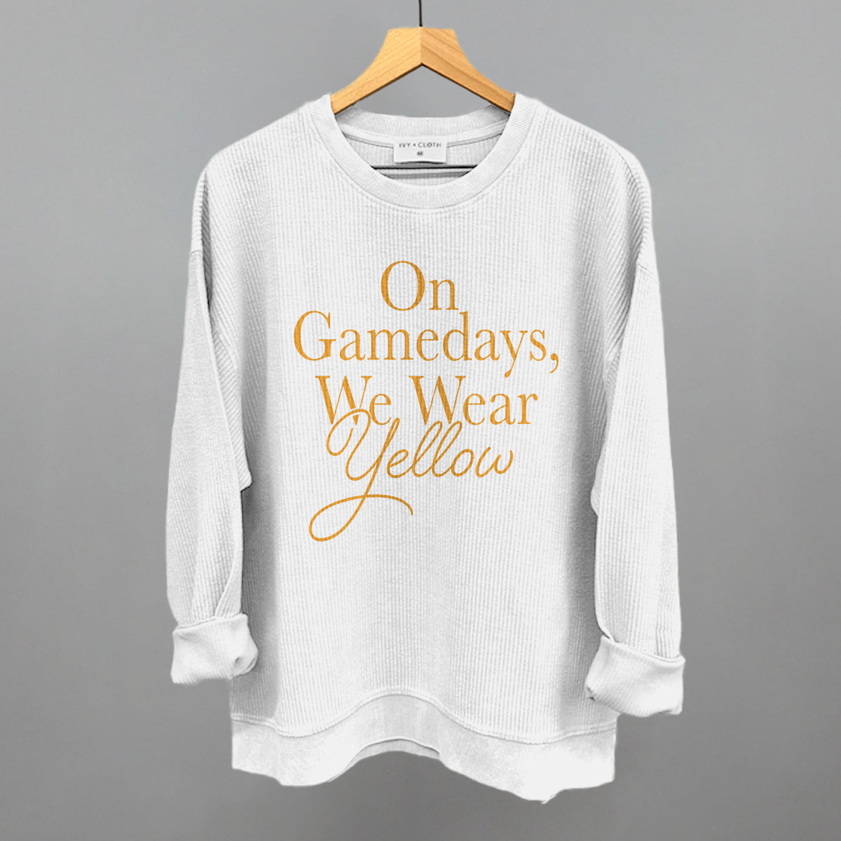 On Game Days We Wear Yellow Football graphic oversized corded crew in White