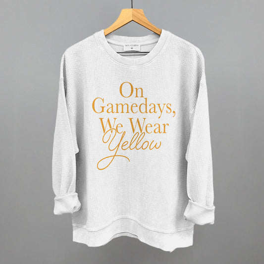 On Game Days We Wear Yellow Football graphic oversized corded crew in White