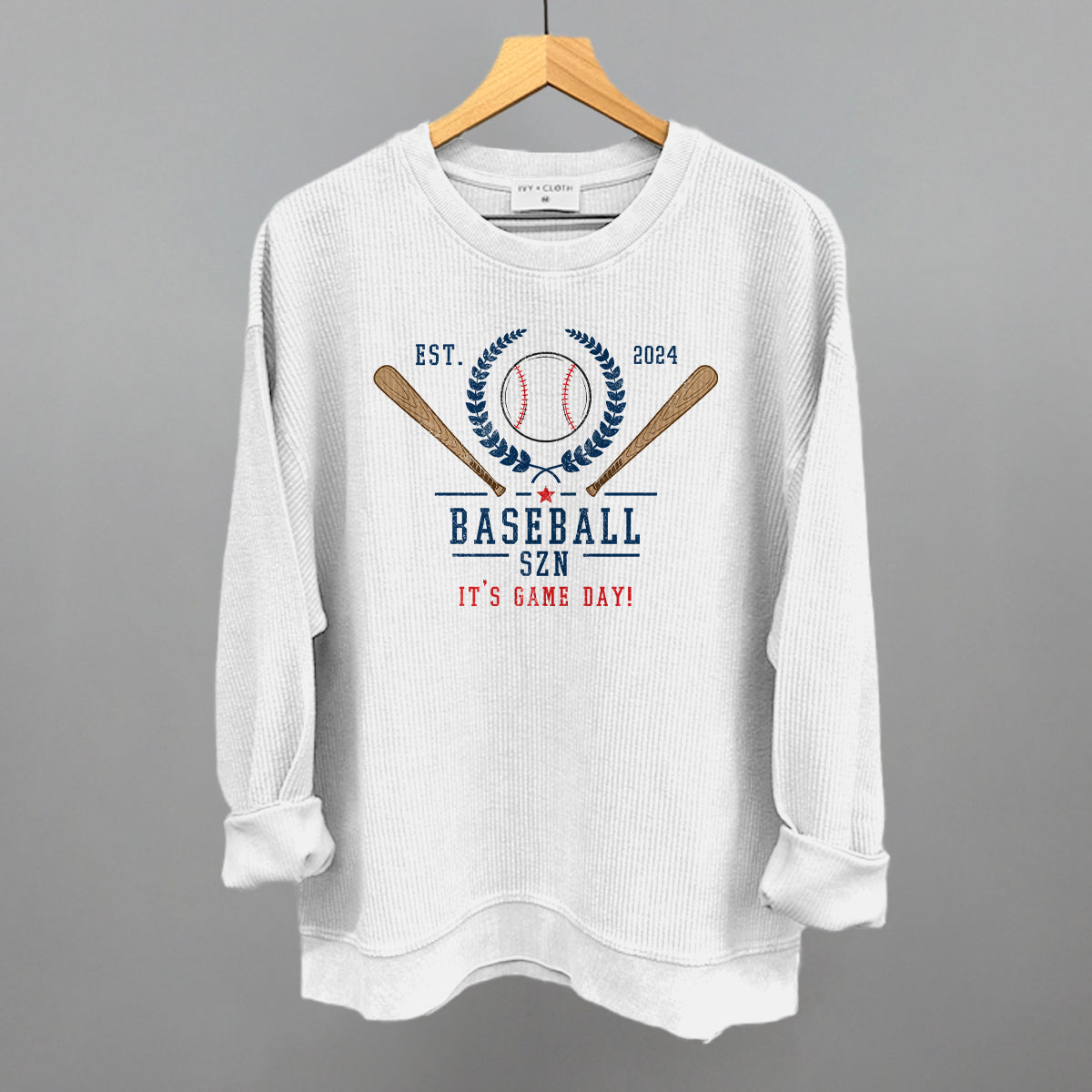 Baseball Szn Funny Oversized Corded Crewneck Sweatshirt in White – Ivy + Cloth