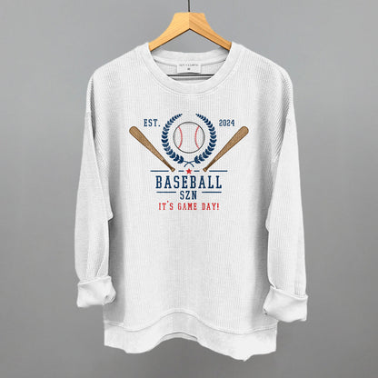 Baseball Szn Funny Oversized Corded Crewneck Sweatshirt in White – Ivy + Cloth