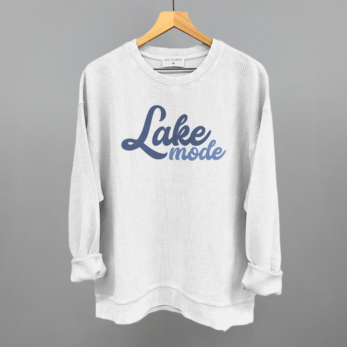 Lake Mode Script Funny Oversized Corded Crewneck Sweatshirt in White – Ivy + Cloth