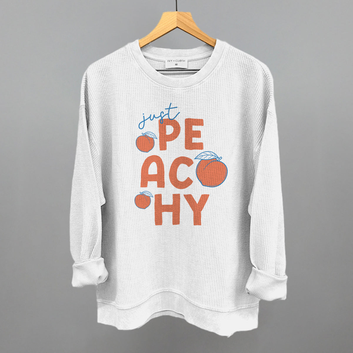 Just Peachy Summer graphic oversized corded crew in White