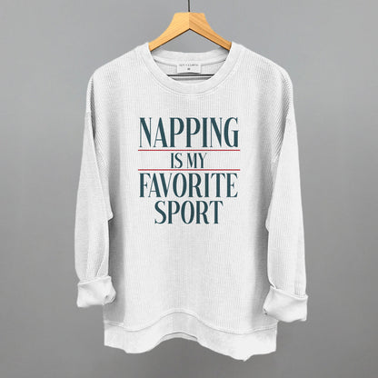 Napping Is My Favorite Sport graphic oversized corded crew in White