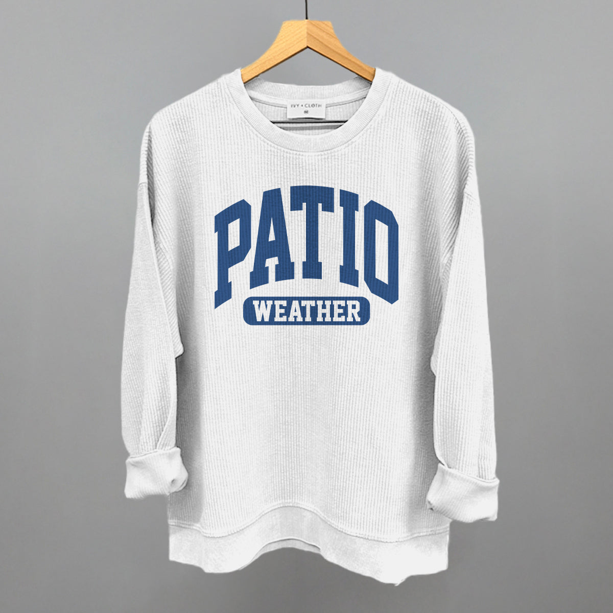 Patio Weather graphic oversized corded crew in White