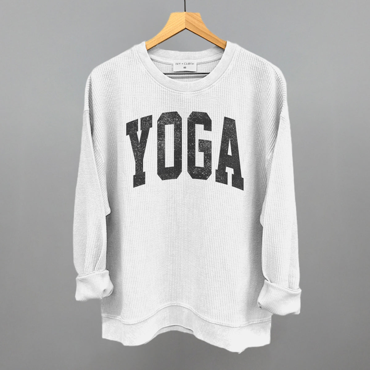 Yoga Arch Funny Oversized Corded Crewneck Sweatshirt in White – Ivy + Cloth