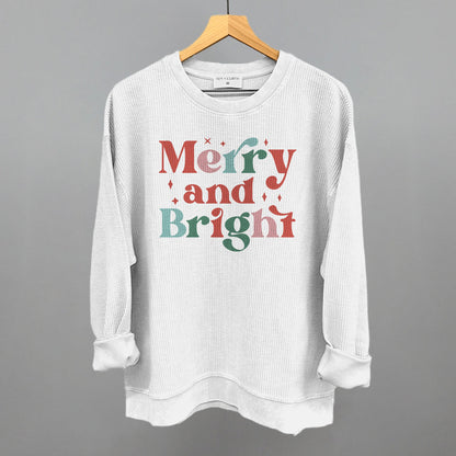 Merry and Bright Colorful Funny Oversized Corded Crewneck Sweatshirt in White – Ivy + Cloth