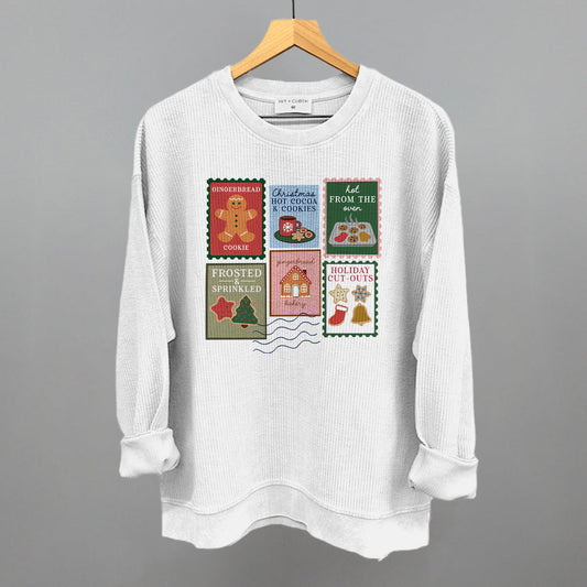 Christmas Cookie Stamps Funny Oversized Corded Crewneck Sweatshirt in White – Ivy + Cloth