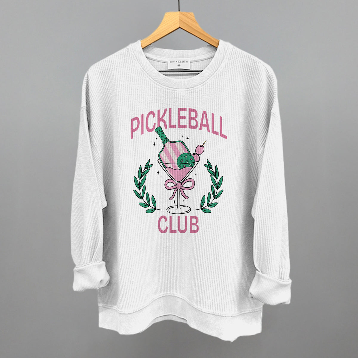 Pickleball Club Martini Funny Oversized Corded Crewneck Sweatshirt in White – Ivy + Cloth