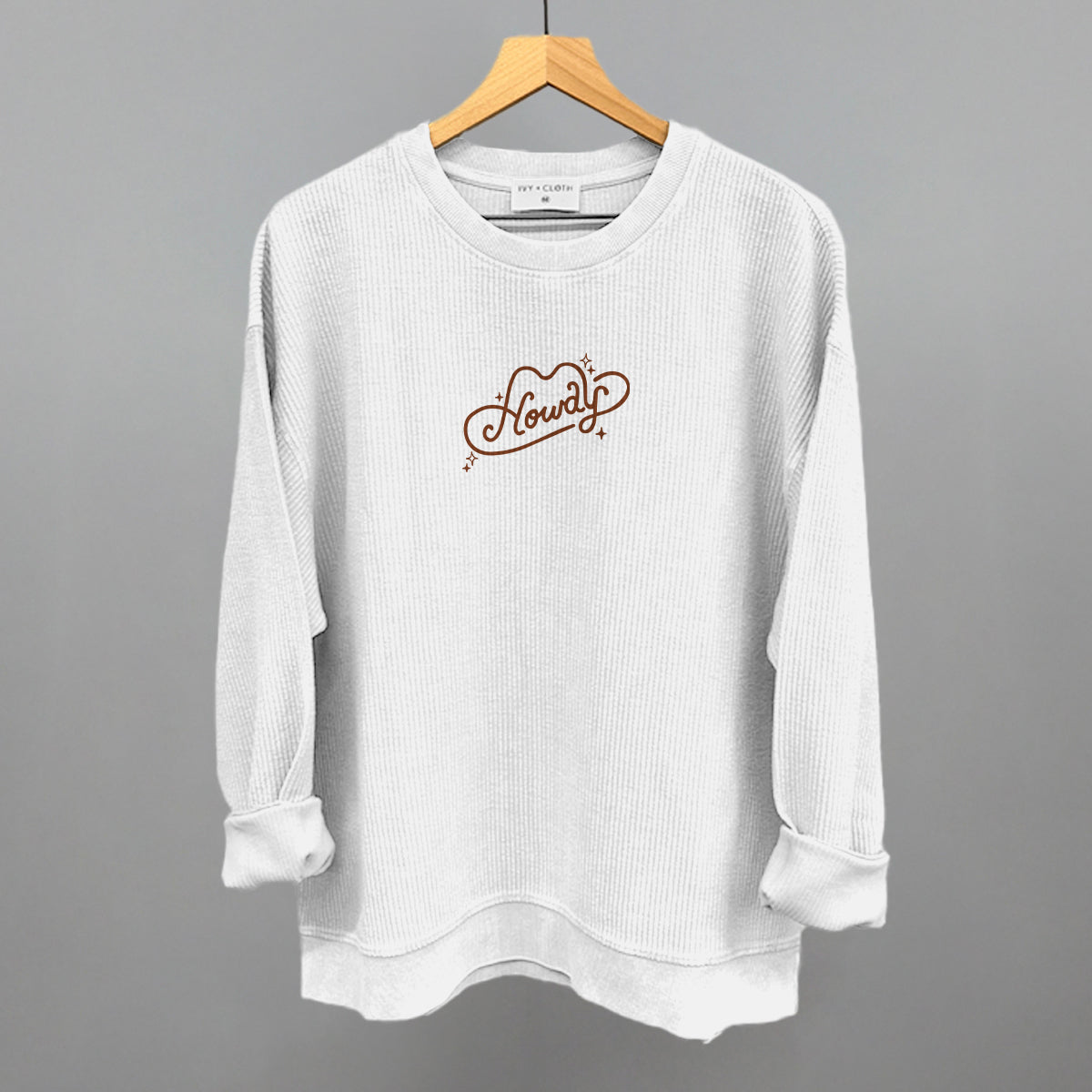 Howdy (Hat + Sparkles) Funny Oversized Corded Crewneck Sweatshirt in White – Ivy + Cloth