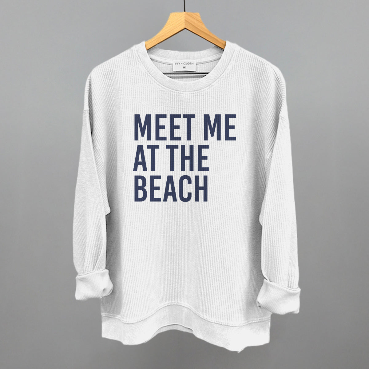 Meet Me At The Beach graphic oversized corded crew in White