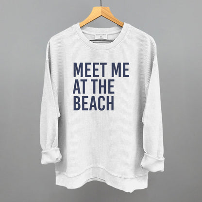 Meet Me At The Beach graphic oversized corded crew in White