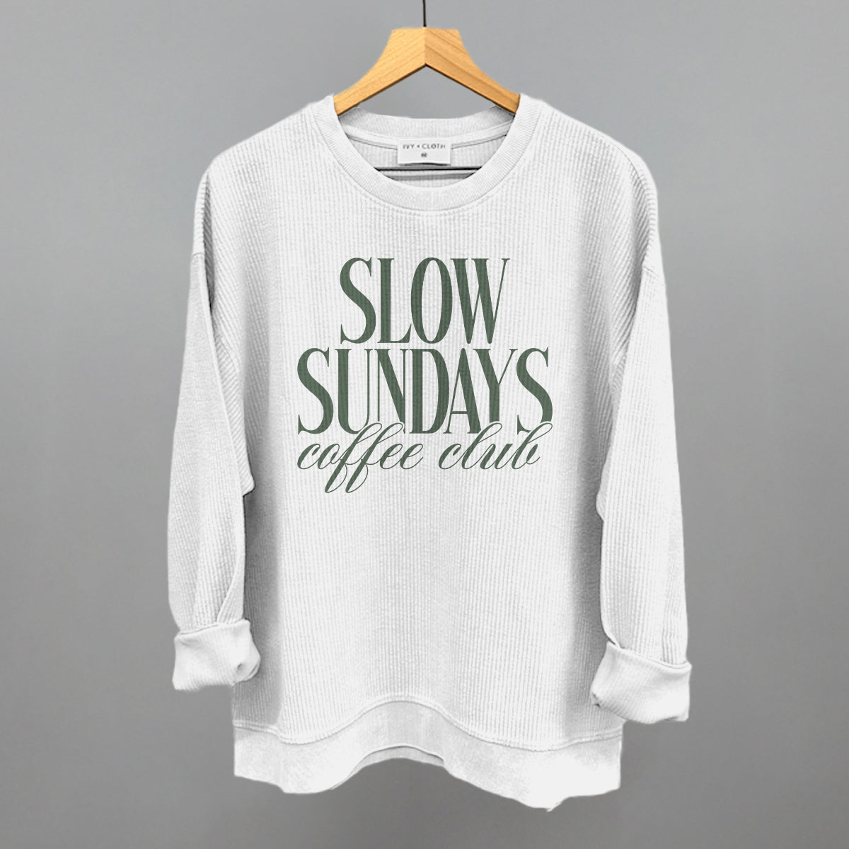 Slow Sundays Coffee Club graphic oversized corded crew in White